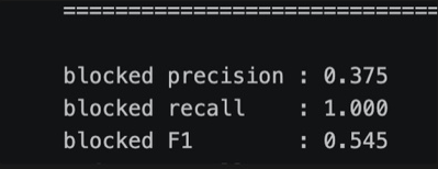 비교 실험의 blocked precision·recall·F1