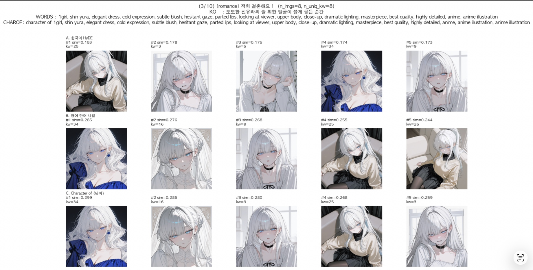 쿼리별 이미지 검색 결과 비교